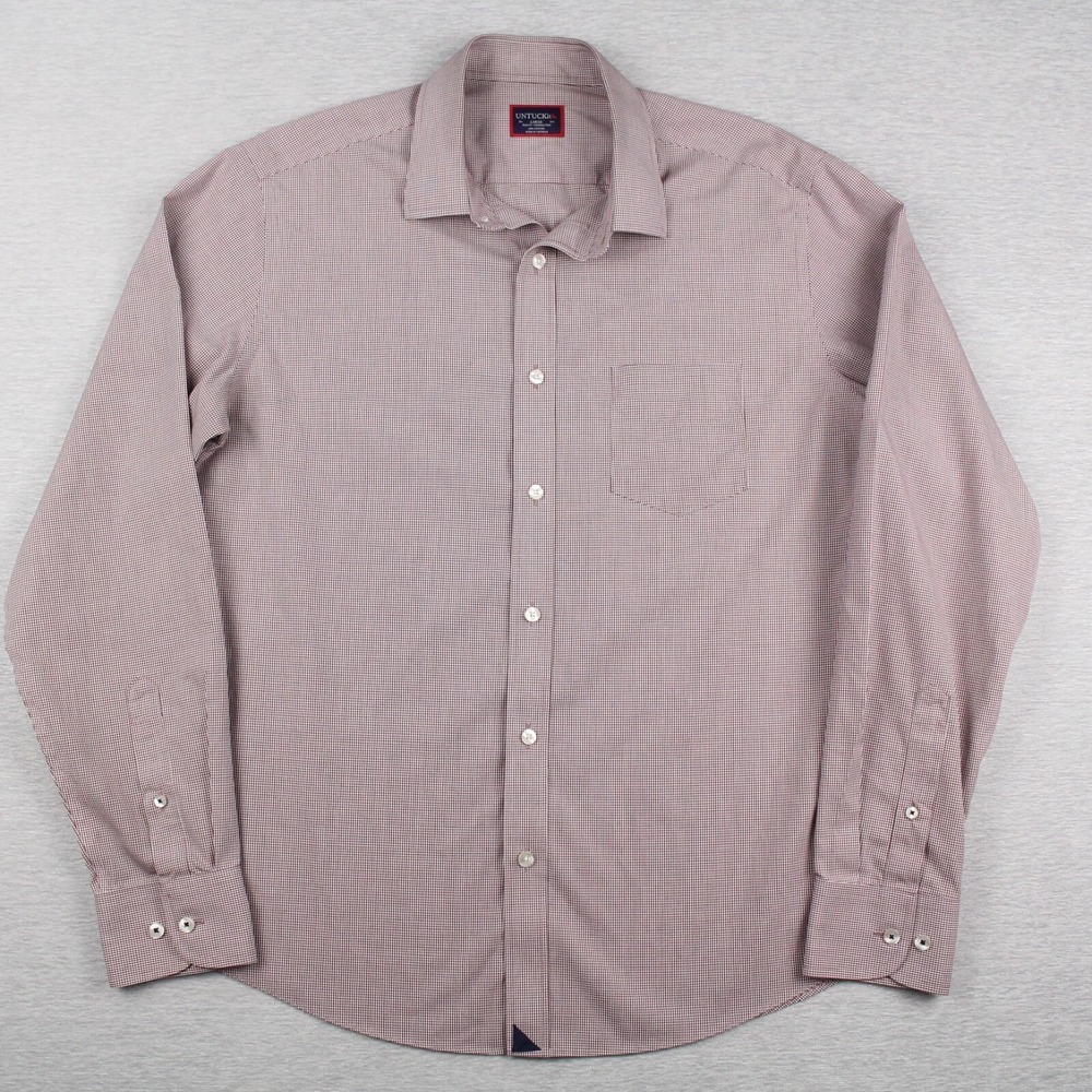 UNTUCKit Gargiulo Shirt Mens Large Slim Fit Burgundy Mini Gingham Long Sleeve